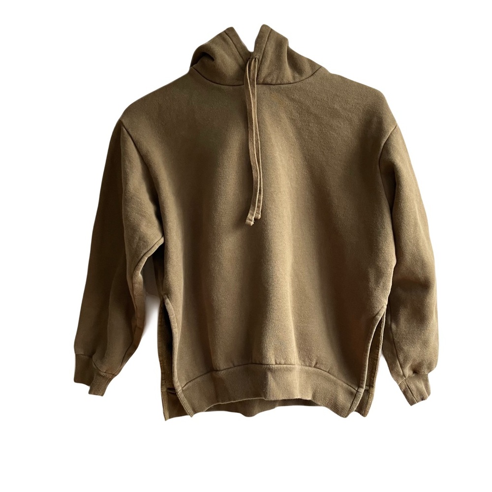 Everlane Oversized Fleece Hoodie Size S Olive Green Sweatshirt Cotton Side Slits - Picture 6 of 10